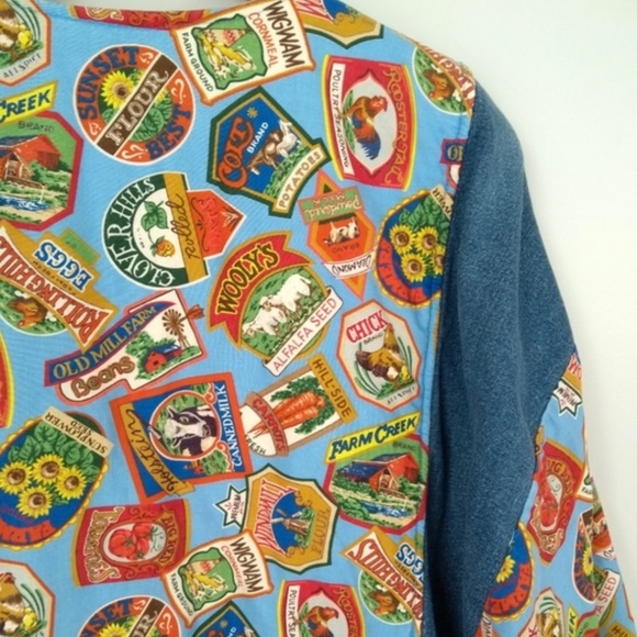 Upcycled denim open front quirky chore coat size large - Picture 4 of 4